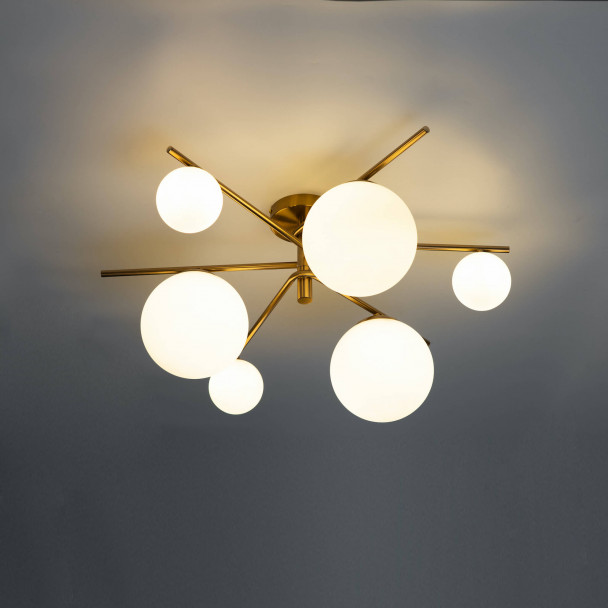 Gouden glazen plafondlamp voor grote woonkamer