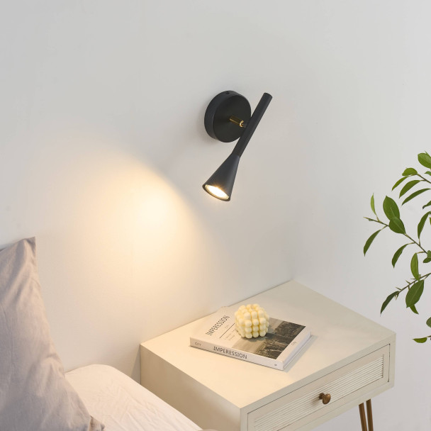 Zwarte wandlamp verstelbare kegelbundel - Holen