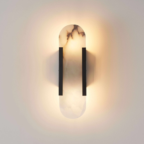 Zwarte alabaster wandlamp wit eigentijds - Enola