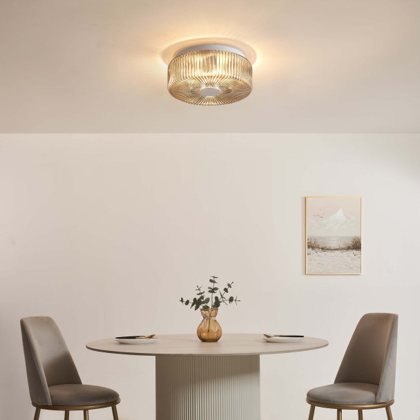 Ronde plafondlamp rookglas geribbeld glas - Paolina