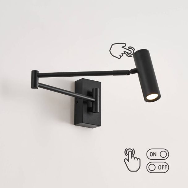 Zwarte leeslamp met verstelbare arm en touch schakelaar - Rimio
