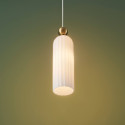 Gouden hanglamp met opaal en geribbeld glas - Leonora