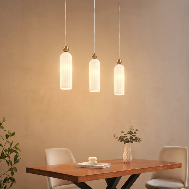 Geribbelde opaal hanglamp chic stijl - Leonora