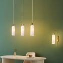 Gouden hanglamp met opaal en geribbeld glas - Leonora