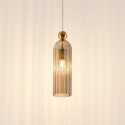 Gouden hanglamp met geribbeld rookglas - Leonora