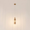Gouden hanglamp met geribbeld rookglas - Leonora