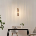 Gouden hanglamp met geribbeld rookglas - Leonora