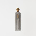 Gouden hanglamp met geribbeld rookglas - Leonora
