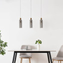 Gouden hanglamp met geribbeld rookglas - Leonora