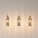 Gouden hanglamp met geribbeld rookglas - Leonora
