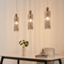 Gouden hanglamp met geribbeld rookglas - Leonora