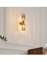 Grote gouden wandlamp met twee getextureerde rookglazen - Leonora