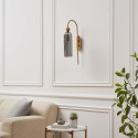 Grote gouden boog wandlamp met getextureerd rookglas - Leonora