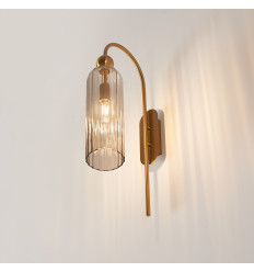 Grote gouden boog wandlamp met getextureerd rookglas -... 2