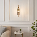 Grote gouden boog wandlamp met getextureerd rookglas - Leonora