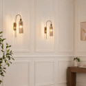 Grote gouden boog wandlamp met getextureerd rookglas - Leonora
