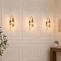 Grote gouden boog wandlamp met getextureerd rookglas - Leonora