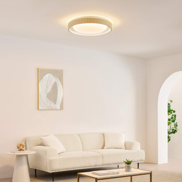 Dimbare ronde beige geribbelde plafondlamp met...