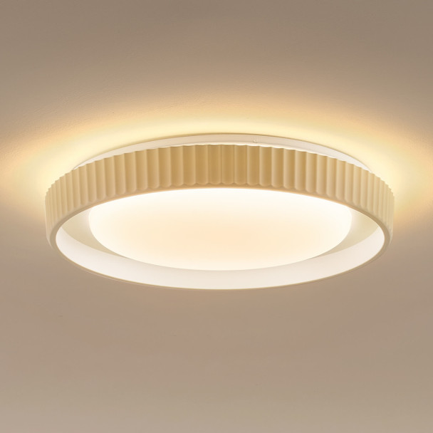 Dimbare ronde beige geribbelde plafondlamp met...