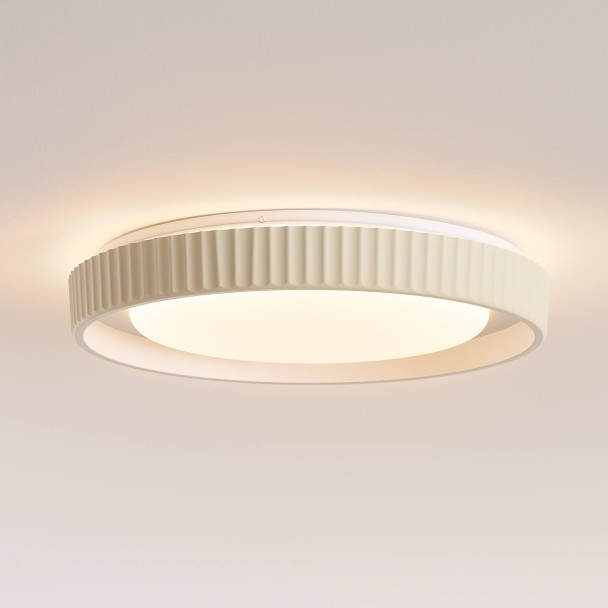 Dimbare ronde beige geribbelde plafondlamp met...