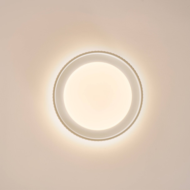 Dimbare ronde beige geribbelde plafondlamp met...