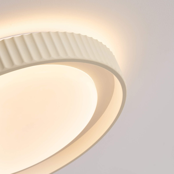 Dimbare ronde beige geribbelde plafondlamp met...