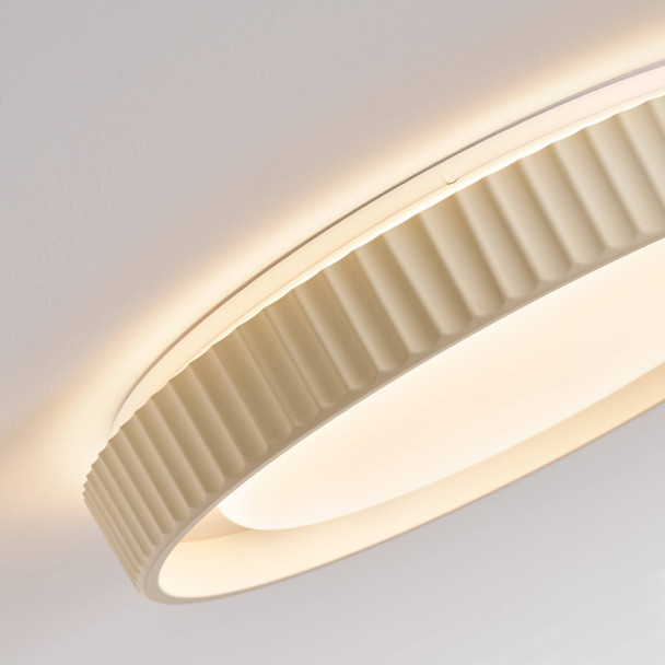 Dimbare ronde beige geribbelde plafondlamp met...