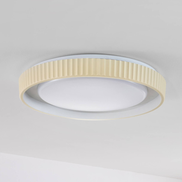 Dimbare ronde beige geribbelde plafondlamp met...