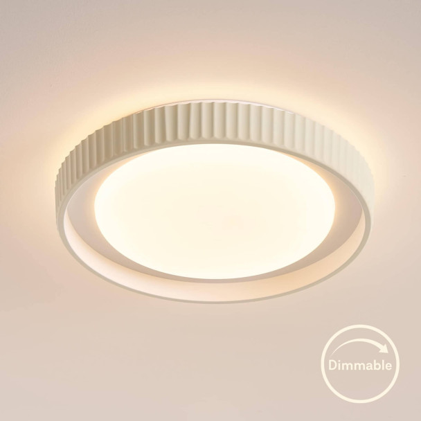 Dimbare ronde beige geribbelde plafondlamp met...