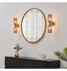 Grote gouden wandlamp met twee getextureerde rookglazen -... 2