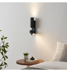 Zwarte cilindervormige wandlamp met dubbele verlichting -...