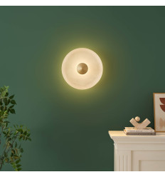 Gouden vintage plafondlamp met schijf van wit matglas 40... 2
