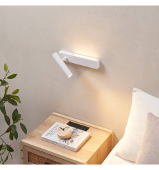 Witte bedwandlamp met leeslamp links - Lodvi - LINKS 2