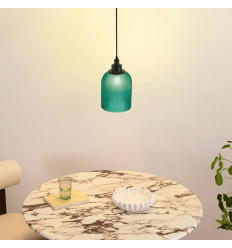 Moderne hanglamp met geribbelde petrolgroene kap - Aurore