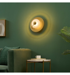 Gouden ronde schijfwandlamp met reliëfglas 25 cm - Milovan