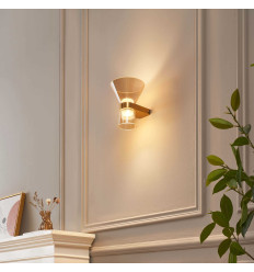 Gouden design LED wandlamp met amberkleurig glas - Antonella 2