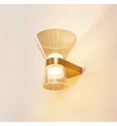 Gouden design LED wandlamp met amberkleurig glas - Antonella