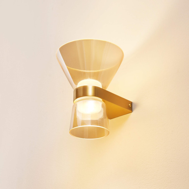 Gouden design LED wandlamp met amberkleurig...