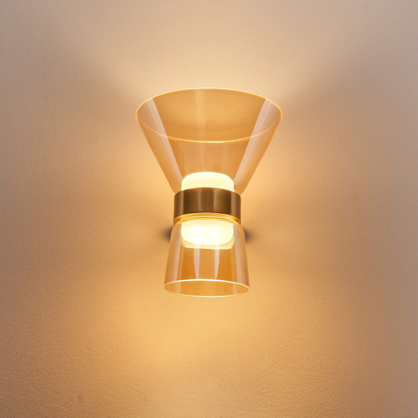 Gouden design LED wandlamp met amberkleurig...