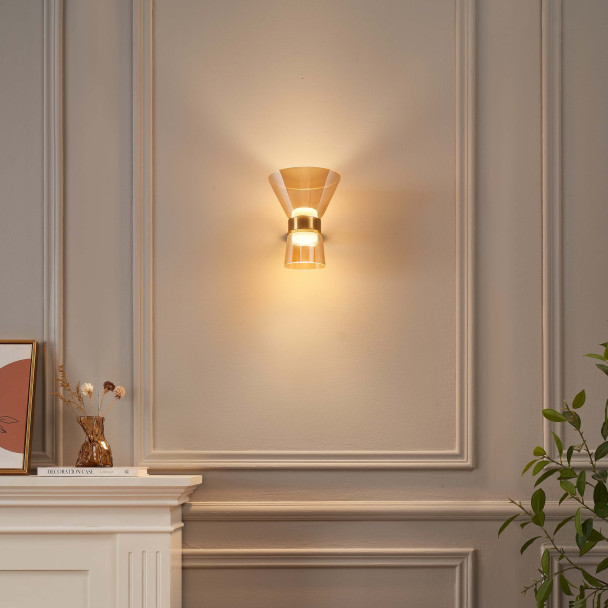 Gouden design LED wandlamp met amberkleurig...