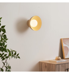 Wandlamp of spot van beige metaal en wit glas 20 cm - Senka