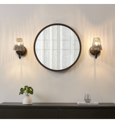 Moderne zwarte wandlamp met gestreept rookglas - Nindra 2