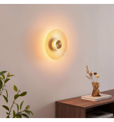 Gouden design LED wandlamp met geplooide schijf 28 cm -...