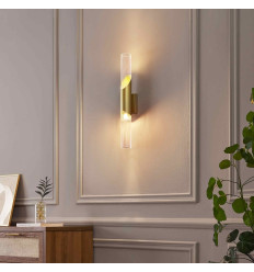 Lange moderne wandlamp lichtgoud met dubbel glas 51 cm -... 2