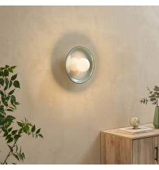 Wandlamp van wit en zeegroen keramiek met opaalglas 27 cm... 2
