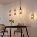 Gouden hanglamp met rookglas en geribbeld glas - Leonora