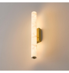 Lange gouden LED-wandlamp van wit albast - Adriano