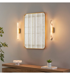 Lange gouden LED-wandlamp van wit albast - Adriano 2
