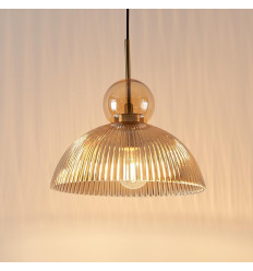 Vintage hanglamp met geribbeld amberkleurig glas - Ysolde 2