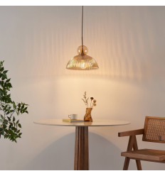 Vintage hanglamp met geribbeld amberkleurig glas - Ysolde